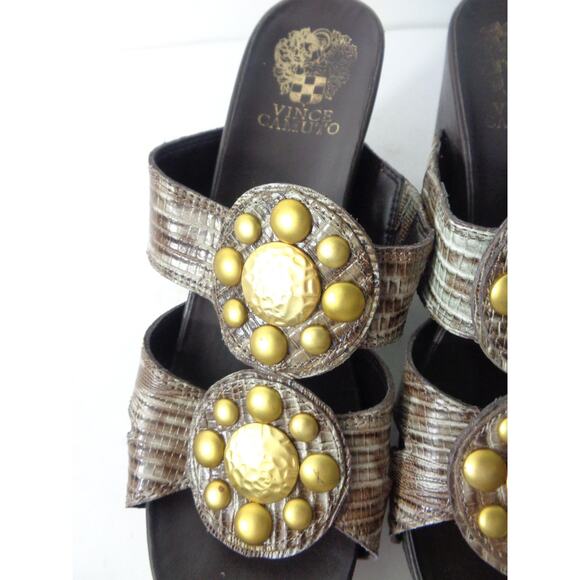 VINCE CAMUTO Laylo US 8M Brown Taupe Snake Print Leather Platform Wedge Sandals - Picture 4 of 7